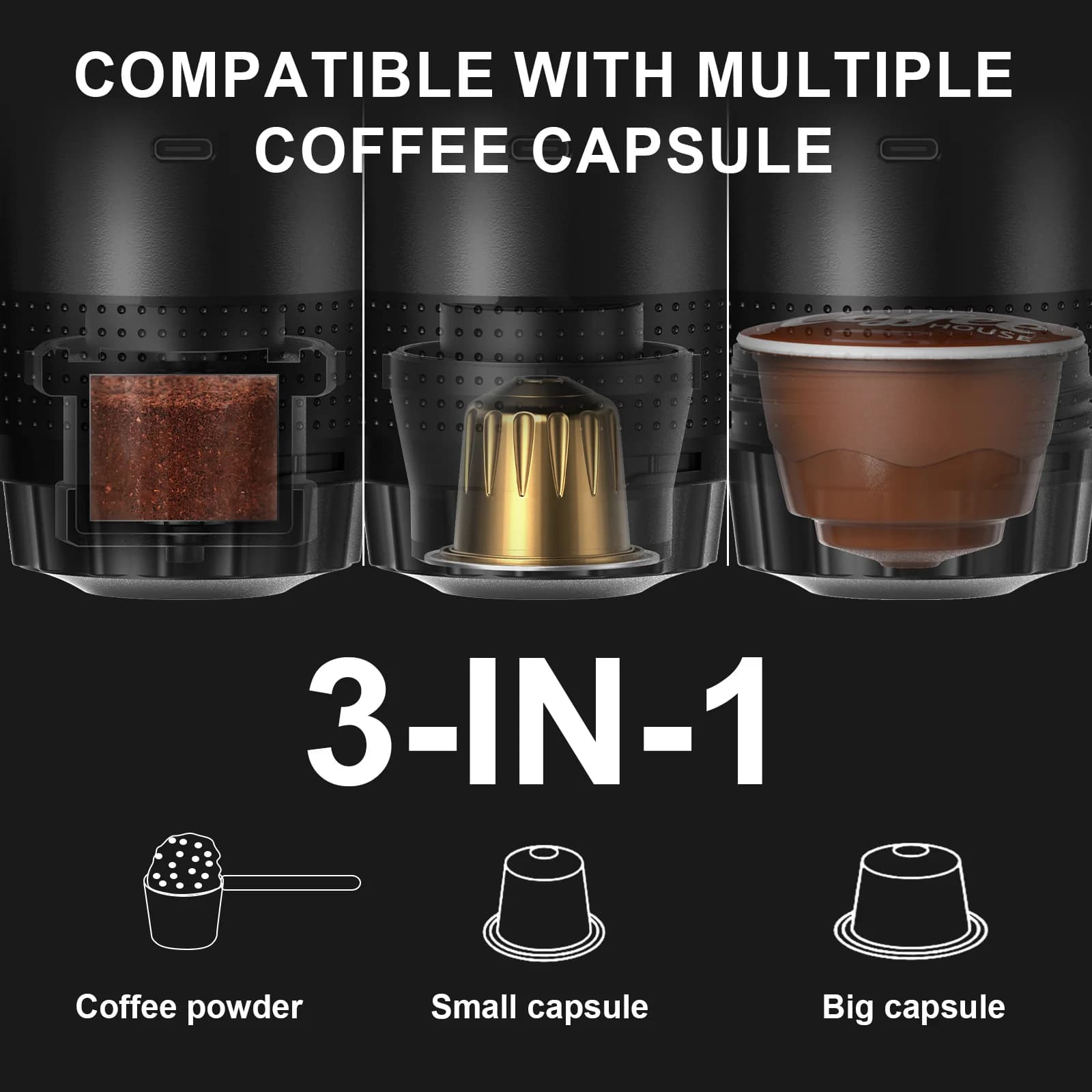 Macchina da caffè espresso portatile 3 in 1