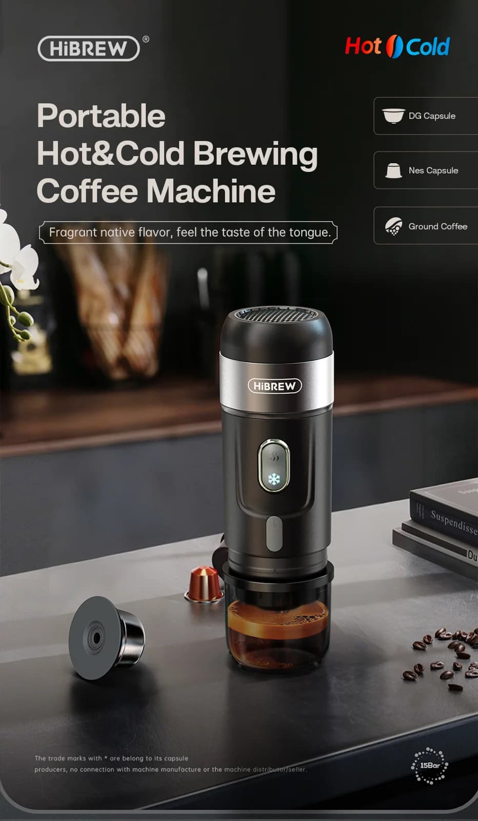 Macchina da caffè portatile per capsule e caffè macinato